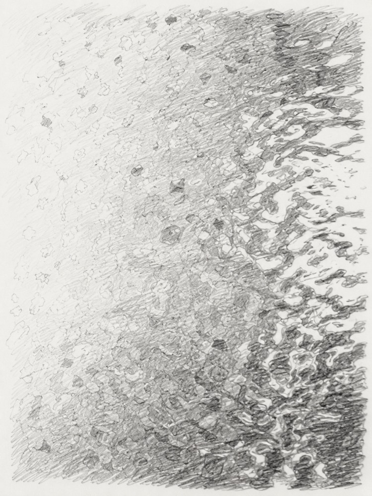 A pencil drawing of water reflections